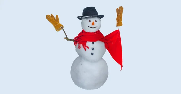 Kerst Achtergrond Met Sneeuwpop Grappige Sneeuwpoppen Gelukkig Glimlachende Sneeuwman Spandoek — Stockfoto