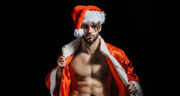 Kerst Sexy Kerstman Jonge Mannen Santa Hoed Strip Voor Volwassenen — Stockfoto