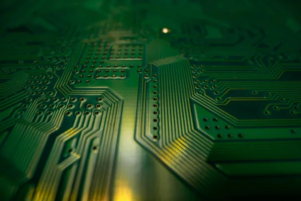 Circuit Board Technological Electronic Plate Roads Other Components Selective Focus —  Fotos de Stock