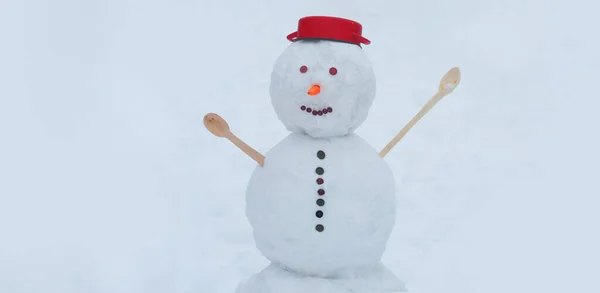 Üdvözlő Hóember Karácsonyi Háttér Hóemberrel Téli Jelenet Hóember Fehér Háttér — Stock Fotó