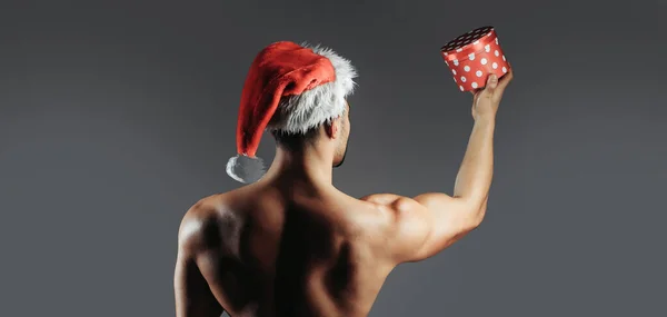 Uomo Sexy Natale Giovani Con Cappello Babbo Natale Striscia Anno — Foto Stock