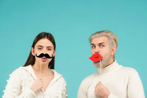 Gender Concept Female Male Sex Icon Funny Couple Woman Moustache — Stock Photo, Image