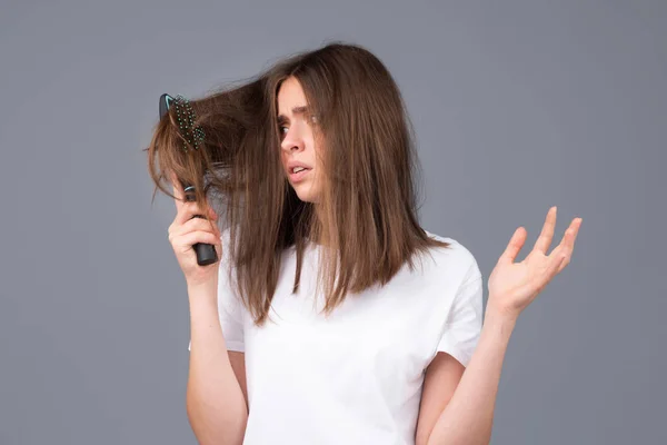 Žena Problémem Vypadávání Vlasů Strach Vypadávání Vlasů — Stock fotografie