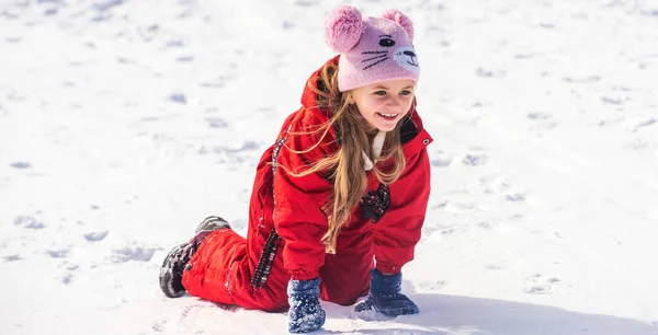 Child Girl Playing Snow Winter Kids Play Snowy Park Children — Stock Photo, Image