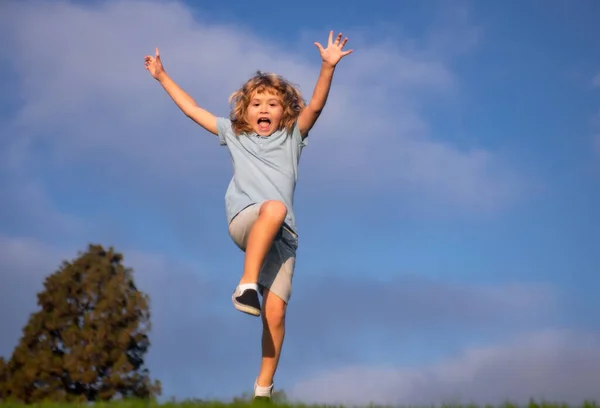 小孩在草地上奔跑 可爱的男孩在夏天的公园里奔跑 在草地上奔跑的儿童 — 图库照片