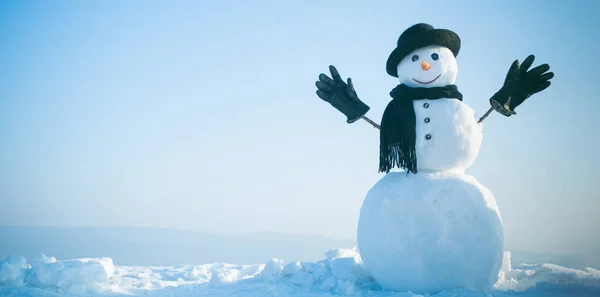 Kış Bayrağı Siyah Şapkalı Eşarplı Eldivenli Moda Kardan Adam Kış — Stok fotoğraf