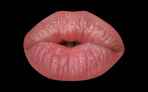 Lippen Nahaufnahme Makrolippen Isoliert Auf Schwarz Mündungssymbol — Stockfoto