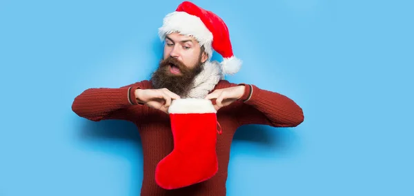 Szakállas Télapó Karácsonyi Üdvözlőlap Újévi Banner Fénymásoló Hellyel Vicces Mikulás — Stock Fotó