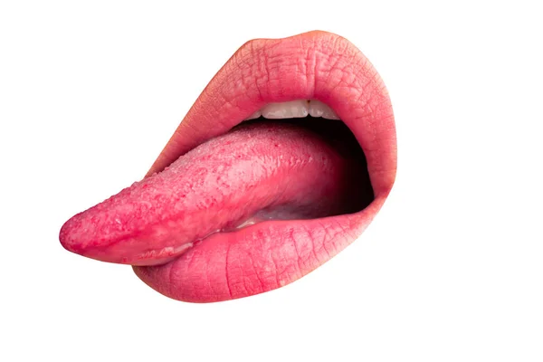 Long Tongue Macro Tongue Lick Lips Close Woman Mouth Sexy — Stock Photo, Image