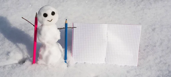 Escritor Muñeco Nieve Trabajo Libro Notas Del Planificador Hombre Nieve —  Fotos de Stock