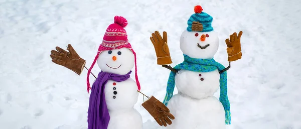 stock image Christmas for couple of snowman. Snowman in love in the snow