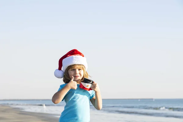 Різдвяні Діти Маленький Санта Заході Моря Літній Новий Рік Зимовий — стокове фото