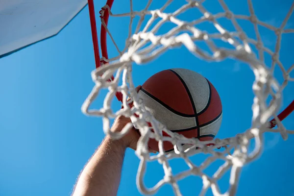 Kezek Kosárlabda Kosárlabdajátékon Szerzett Pontokat Kosárlabda Mint Sport Fitness Szimbólum — Stock Fotó