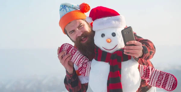 Αστείος Χιονάνθρωπος Άνθρωπος Χιονάνθρωπο Χειμερινό Εξωτερικό Φόντο Χιονάνθρωπος Για Σημαία — Φωτογραφία Αρχείου