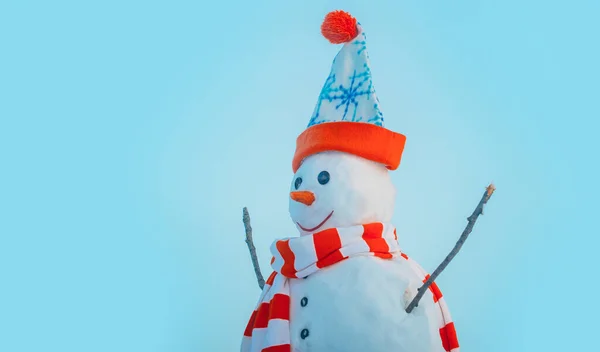 Bałwan Tle Śniegu Świąteczny Sztandar Zimowy Bałwanem Nowy Rok Kartka — Zdjęcie stockowe