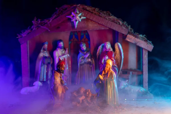 Creche Decorativo Navideño Con Sagrada Familia Creche Navidad Con José — Foto de Stock