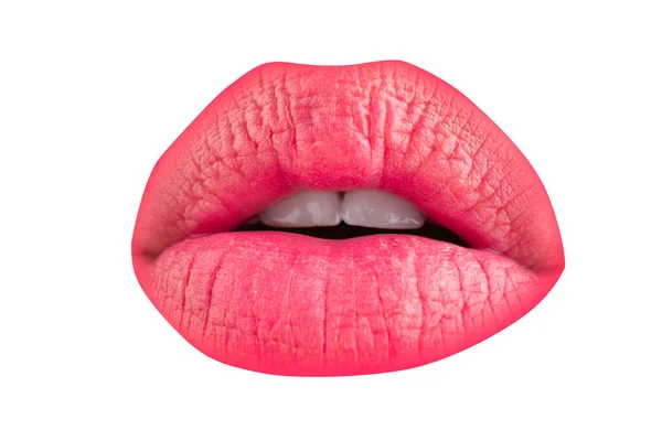 Lippen Nahaufnahme Makrolippen Isoliert Auf Weiß — Stockfoto