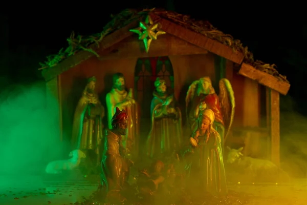 Waiting Messiah Manger Christmas Birth Jesus Nativity Scene Figures Christmas — Stock Photo, Image