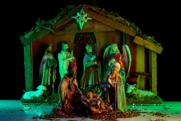 Christmas Scene Baby Jesus Mary Joseph Manger Bethlehem Christian Religious — Stock Photo, Image