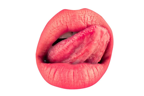 Makro Dil Dudakları Yalar Kadın Ağzını Kapat Seksi Dil — Stok fotoğraf