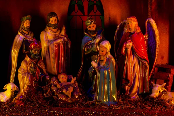 Nativity Jesus Religious Christmas Scene Baby Jesus Manger Joseph Mary — Stock Photo, Image