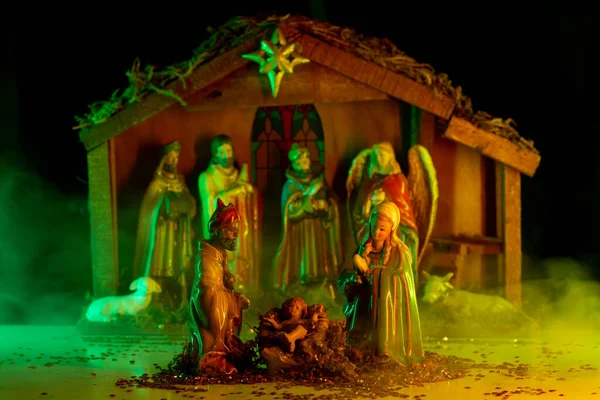 Иисус Христос Мария Иосиф Рождественские Статуэтки Рождение Иисуса Вифлееме Библейская — стоковое фото