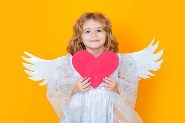 Criança Anjo Com Coração Criança Anjo Bonito Retrato Estúdio Angel — Fotografia de Stock