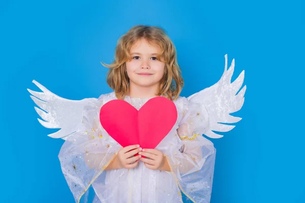 Engelenkind Met Hart Portret Van Een Leuk Kind Met Engelenvleugels — Stockfoto