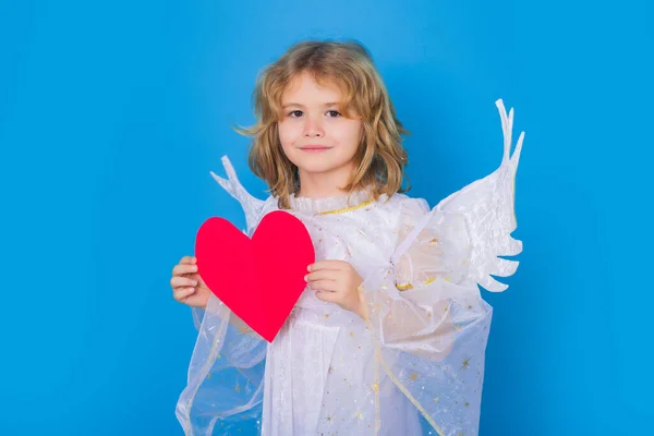 Engelenkind Met Hart Kleine Engel Portret Van Een Leuk Kind — Stockfoto