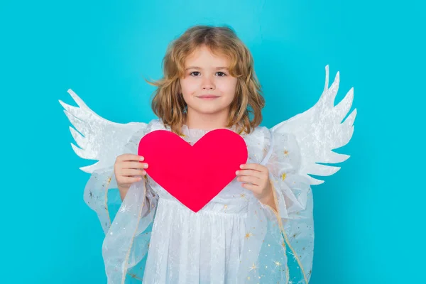 Engelenkind Met Hart Klein Schattig Kind Bij Engel Kostuum Geïsoleerde — Stockfoto