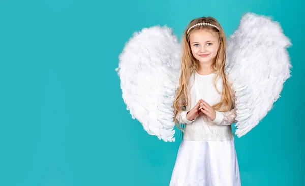 Angel Child Banner Isolated Studio Background Cute Child Girl White — Stock Photo, Image
