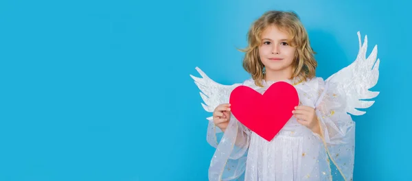 Banner Angel Kid Heart Cute Angel Child Studio Portrait Angel — Fotografia de Stock
