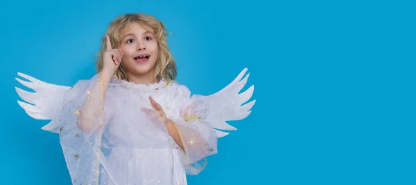 Child Angel Pointing Point Gesture Valentines Day Little Cupid Angel — Foto Stock
