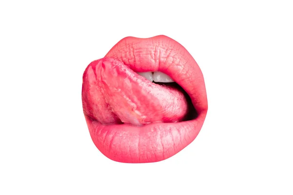 Makro Dil Dudakları Yalar Kadın Ağzını Kapat Seksi Baştan Çıkarıcı — Stok fotoğraf