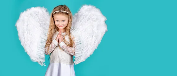 Valentines Day Banner Angel Child Child Angelic Face Cute Child — Stock Photo, Image