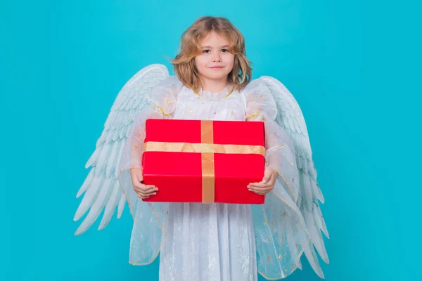 Cute Child Angel Gift Box Present Valentines Day Banner Cute — Fotografia de Stock