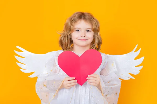 Angel Heart Valentines Day Little Cupid Angel Child Wings Studio — Fotografia de Stock