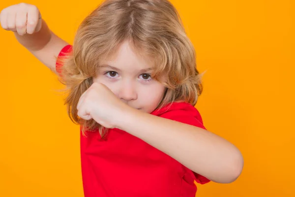 Child Fist Gesture Fight Andry Child Boy Red Shirt Making — Foto Stock