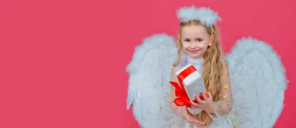 Angel Kid Banner Isolated Studio Background Gift Child Emotions Cute — Foto de Stock