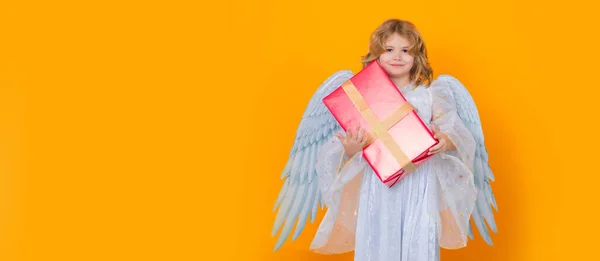 Angel Child Isolated Studio Shot Cute Kid Angel Wings Wide — Fotografia de Stock