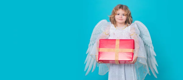 Cute Child Angel Gift Box Present Child Angel Portrait Cute — Fotografia de Stock