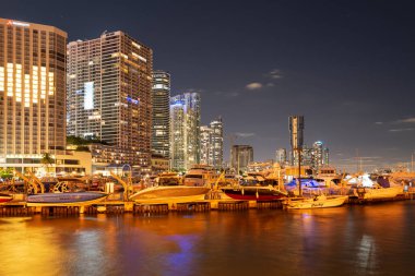 Miami 'nin silüeti. Miami 'de gece batımı