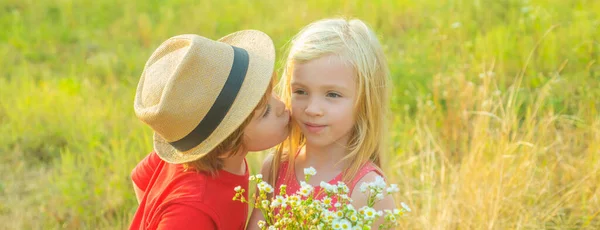 Firs Kiss Child Spring Nature Background Horizontal Photo Banner Website — Stock fotografie