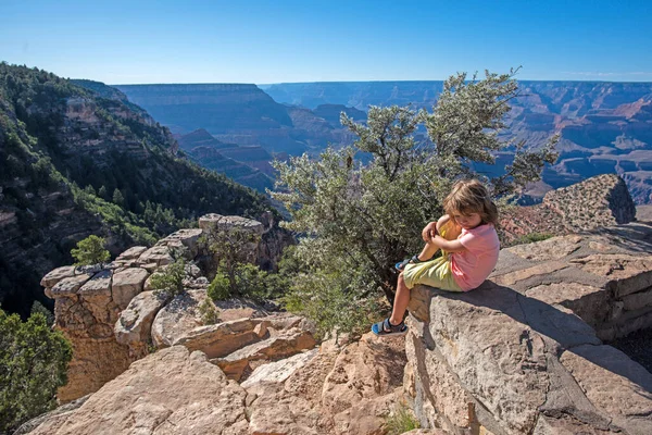 Kid Grand Canyon Child Enjoy Mountain National Park Canyon Rock — Stock Photo, Image