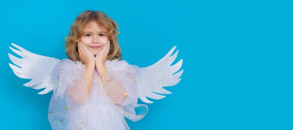 Little Cute Child Angel Costume Isolated Background Kid Angel Wings — Stockfoto