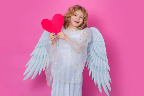 Kid Angel Heart Symbol Love Valentines Day Beautiful Little Angel — Stock Photo, Image