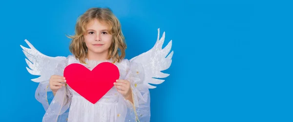 Valentines Day Angel Kid Heart Kid Angel Wings Banner Website — Stock fotografie