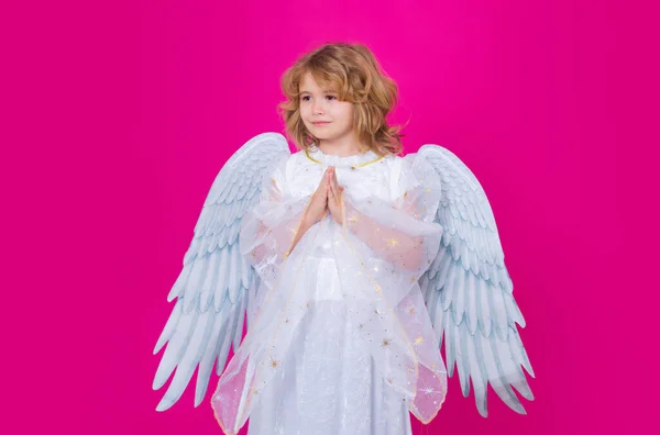 Valentines Day Little Cupid Angel Child Wings Prayer Hands Hope — Stock Photo, Image