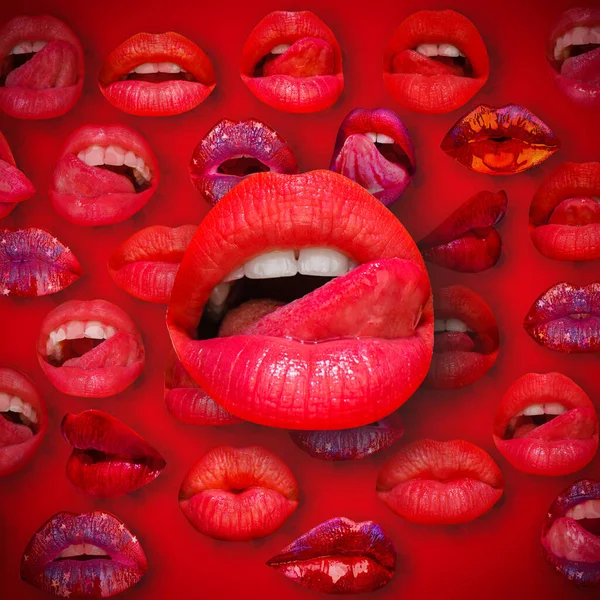Design Artwork Sensual Lips Abstract Sexy Lip Red Background Female — Stok fotoğraf