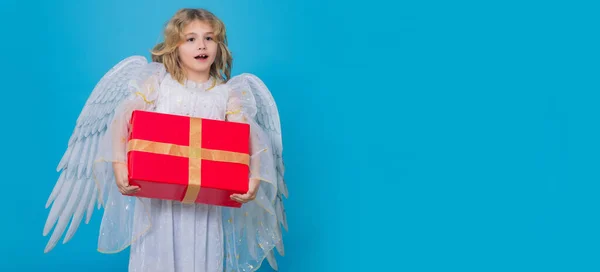 Cute Child Angel Gift Box Present Little Cute Child Angel — Foto Stock
